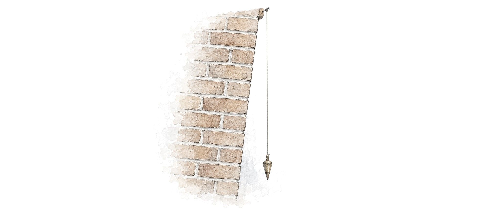 A carefully laid brick wall that leans a few degrees, beside a plumb line hanging straight.