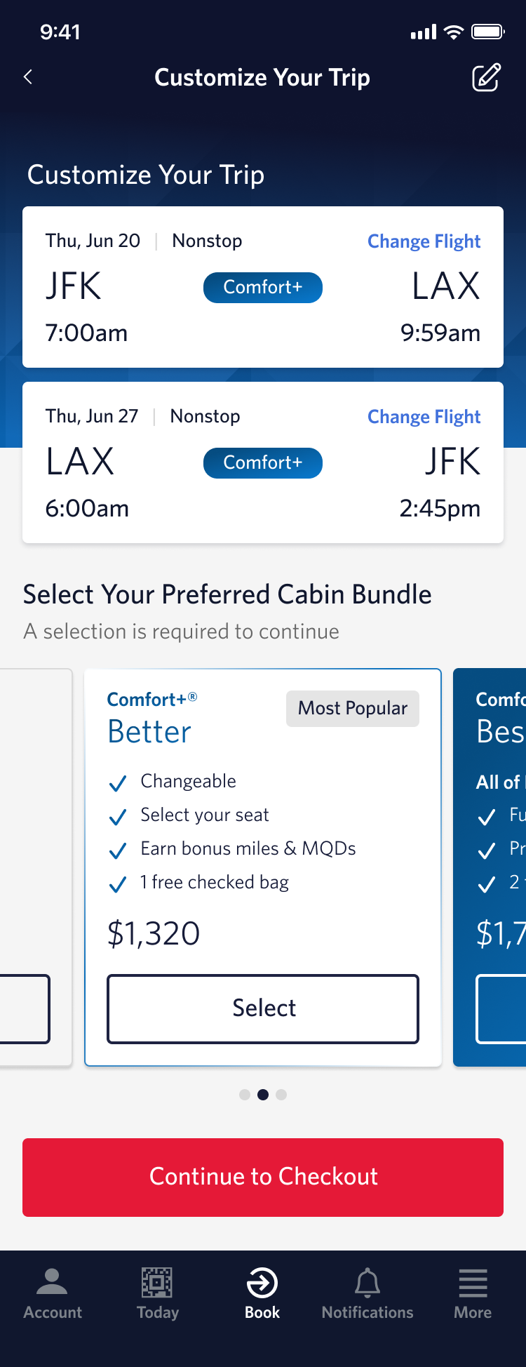 Shopping concept, April 2024: choosing a flight first, then a cabin and bundle.